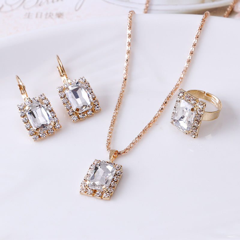 The Crystal Set Necklace Earring Ring Three-piece Set