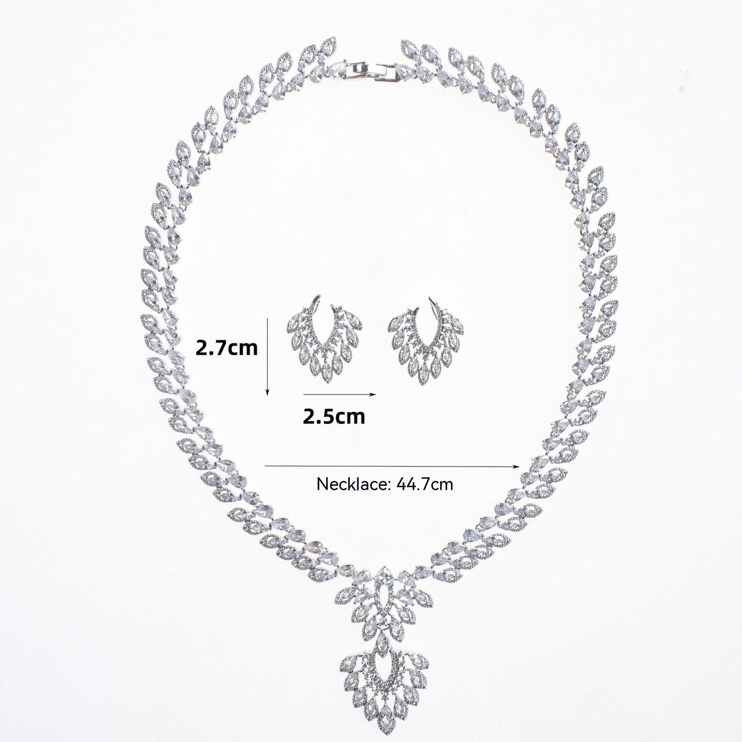 Necklace Ear Stud Water Drop Zircon Three-piece Suit Jewelry