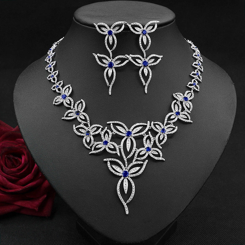 Women's Wedding Accessories Flower Zircon Necklace Earrings